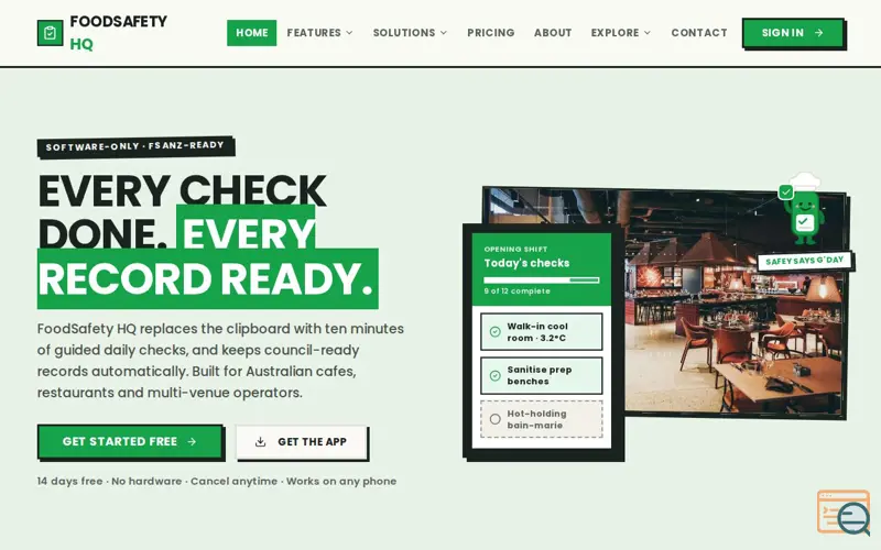 Screenshot of FoodSafety HQ