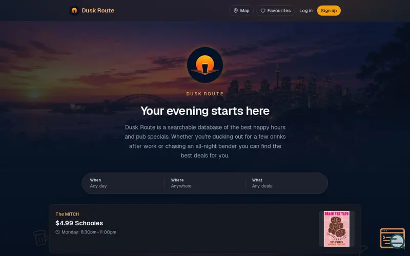 Screenshot of DuskRoute: Your evening starts here