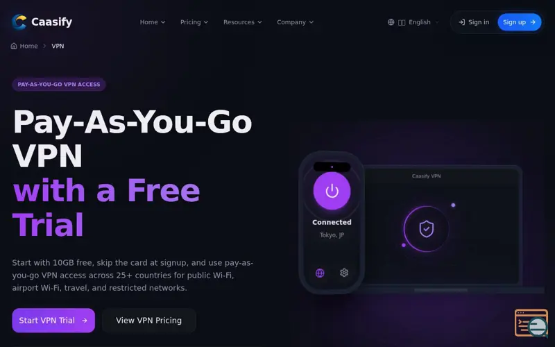 Screenshot of Pay-As-You-Go VPN by Caasify