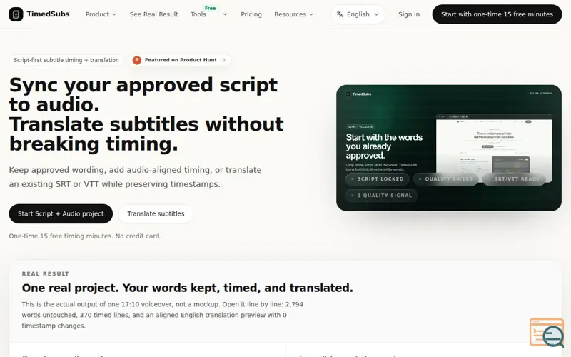 Screenshot of TimedSubs, a launch using Moss AI