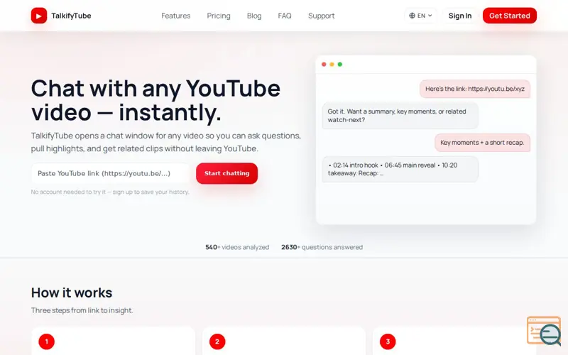 Screenshot of TalkifyTube, a launch using esm.sh