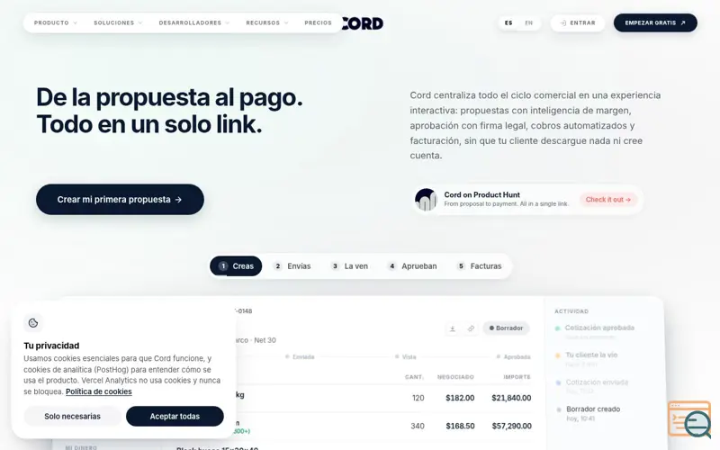 Screenshot of Cord — Software de Cotizaciones B2B y CFDI 4.0 en México