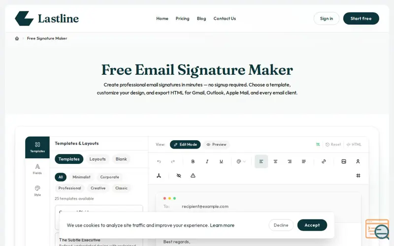 Screenshot of Free Email Signature Builder