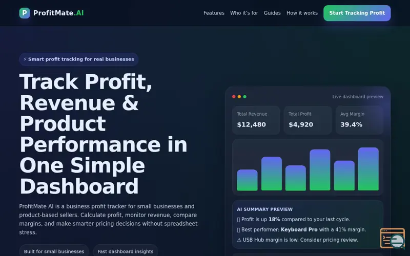 Screenshot of ProfitMate.AI-Smarter analytics.