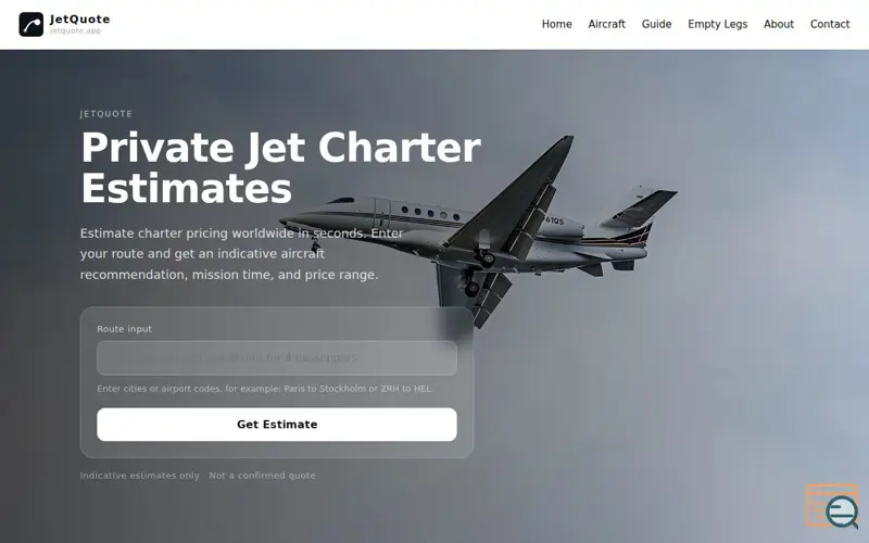 Screenshot of JetQuote