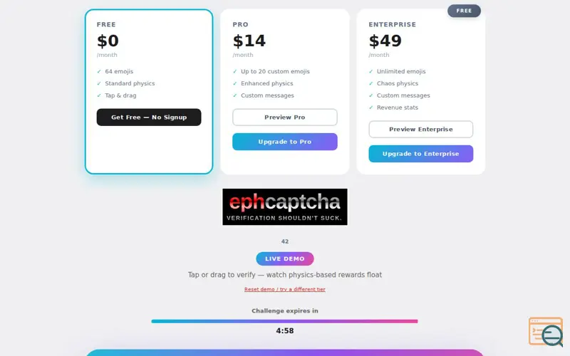 Screenshot of EphCaptcha