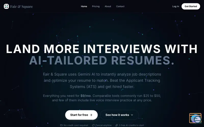 Screenshot of Fair & Square — AI Resume Builder | Tailor Your Resume to Any Job