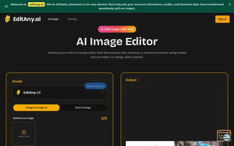 Screenshot of EditAny AI