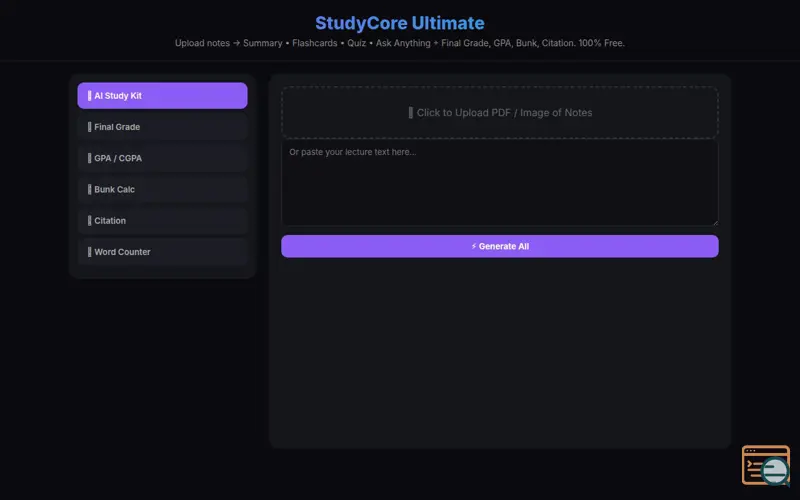 Screenshot of StudyCore