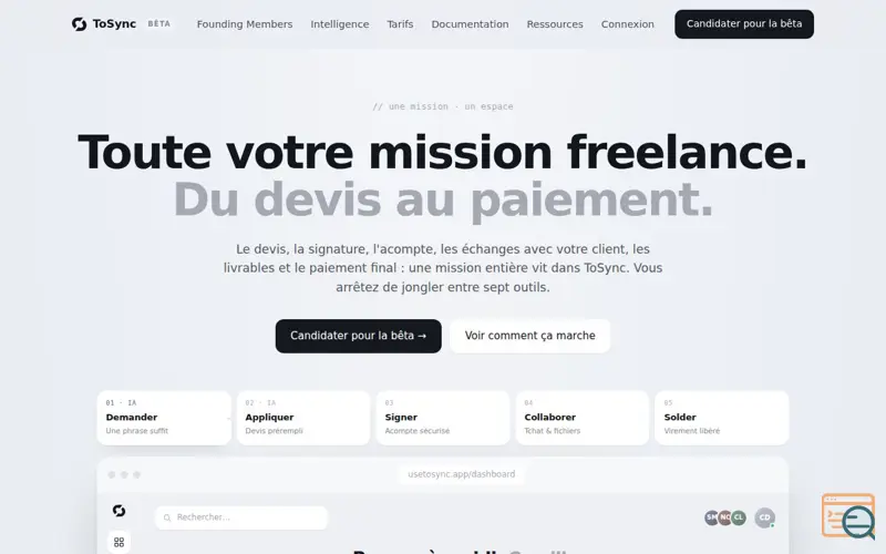 Screenshot of ToSync - Plateforme de collaboration freelance