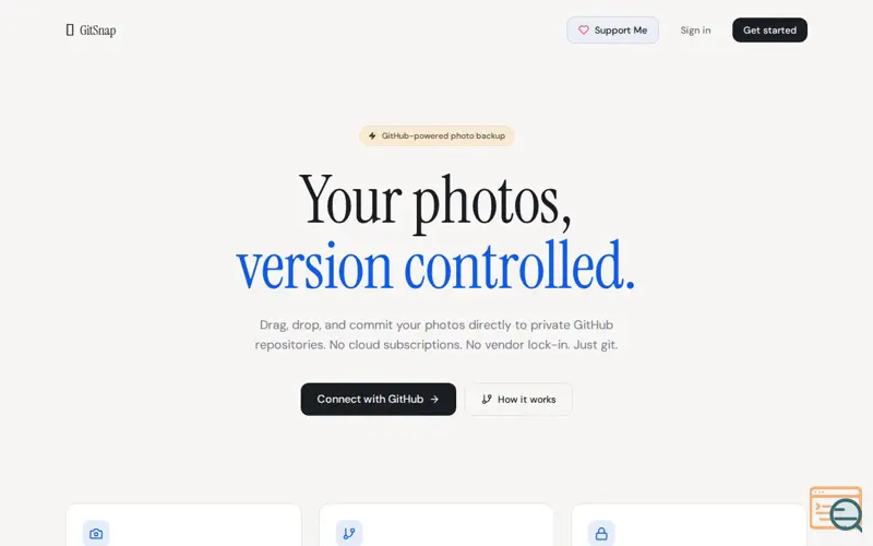 Screenshot of GitSnap — Photo Backup to GitHub, free.