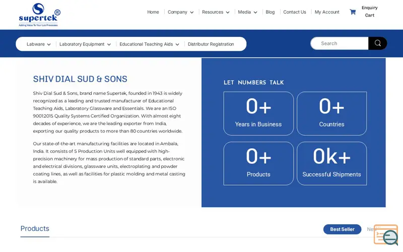 Screenshot of Scientific Lab Equipment Supplier