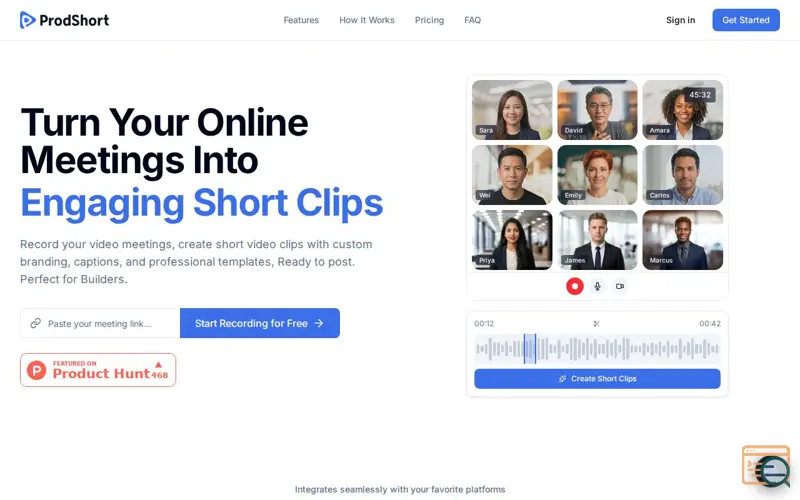 Screenshot of ProdShort, a launch using Postale.io