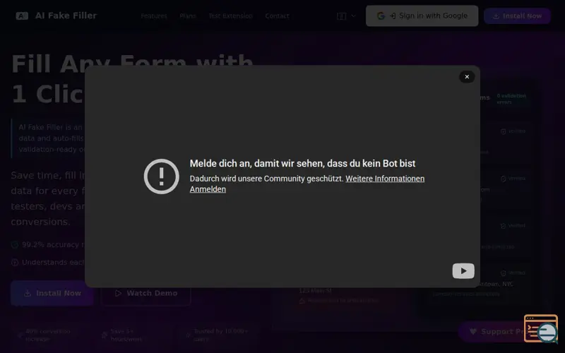 Screenshot of AI Fake Filler
