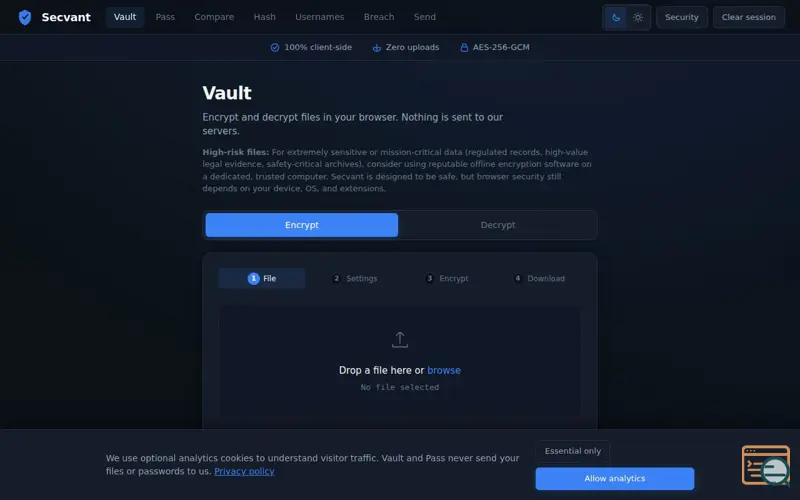 Screenshot of Secvant, a launch using Varnish