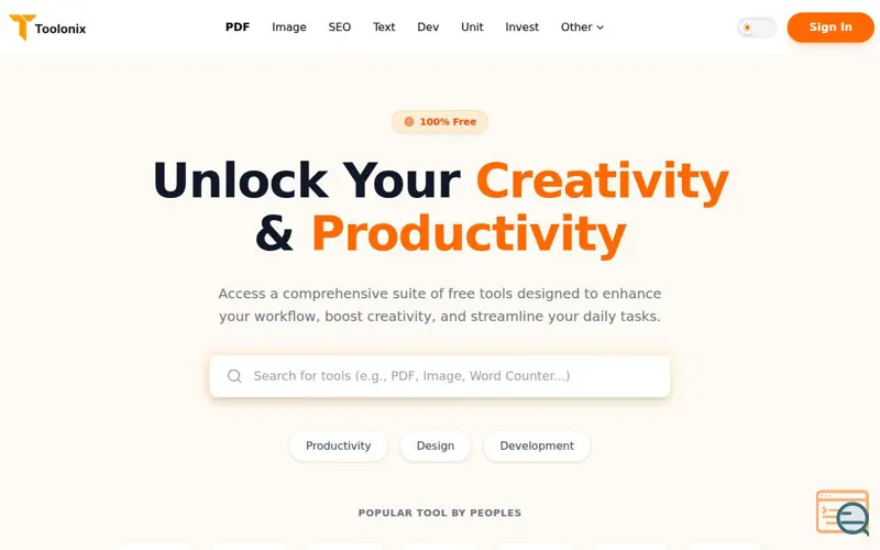 Screenshot of Toolonix