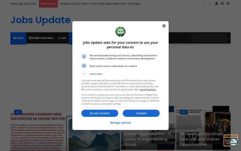 Screenshot of Jobs Update, a launch using Google Custom Search