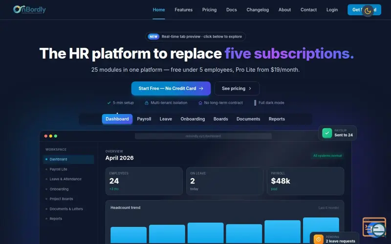 Screenshot of OnBordly