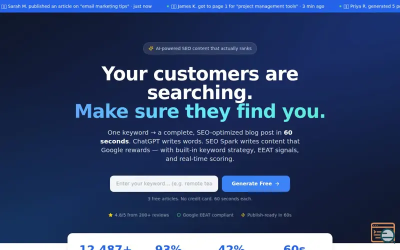 Screenshot of SEO Spark