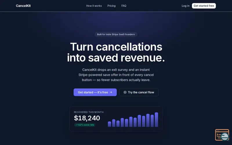 Screenshot of CancelKit — Turn cancellations into saved revenue