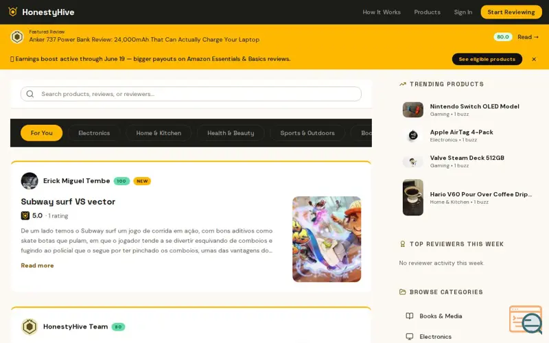 Screenshot of HonestyHive