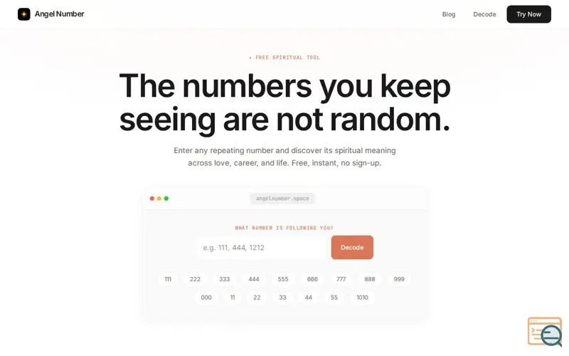 Screenshot of Angel Number