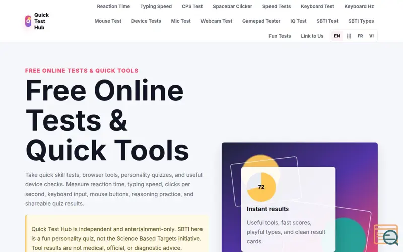 Screenshot of Quick Test Hub
