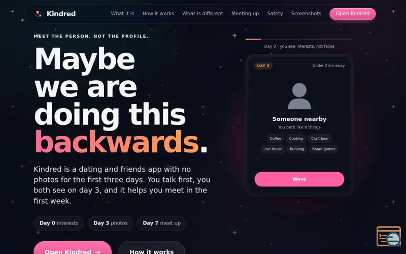 Screenshot of Kindred Toronto | Dating and friends without photos