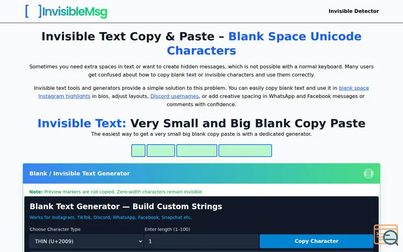 Screenshot of InvisibleMsg – Invisible Text Generator
