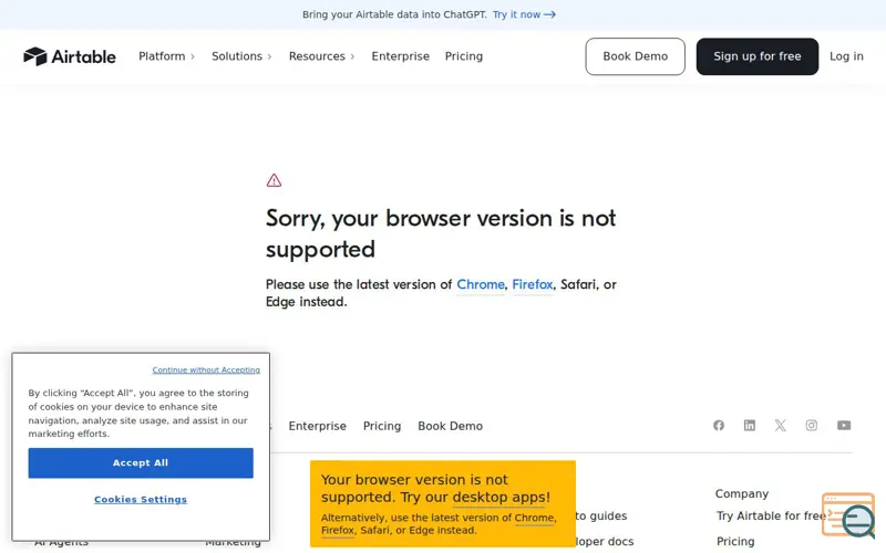 Screenshot of Airtable, a launch using DocuSign