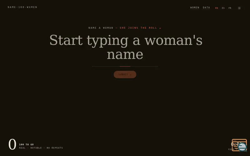 Screenshot of Name 100 Women