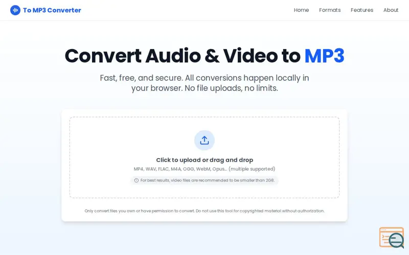 Screenshot of To MP3 Converter, a launch using FreeAI