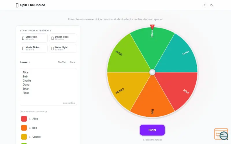 Screenshot of Spin The Choice