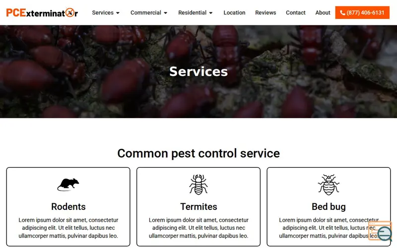 Screenshot of pest control service