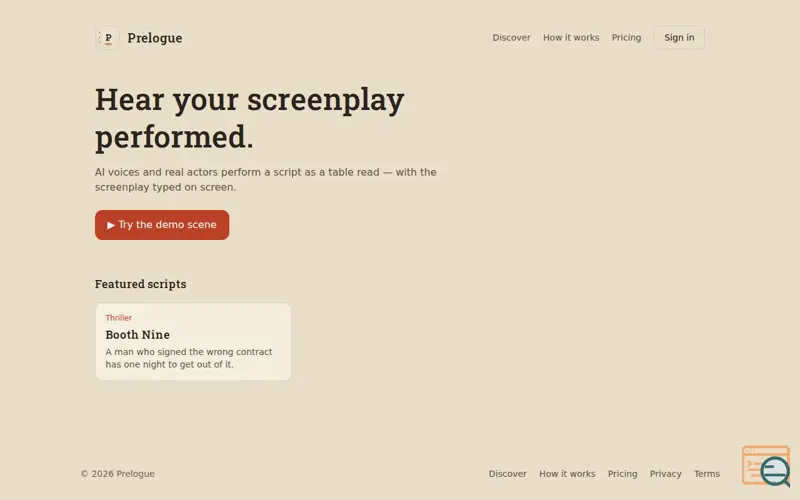 Screenshot of Prelogue - hear your screenplay 