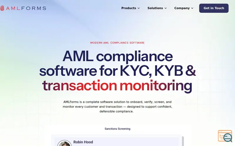 Screenshot of AMLForms Compliance Hub, a launch using TrustedSite