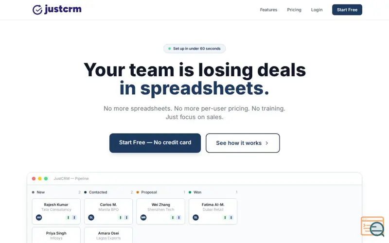 Screenshot of justcrm