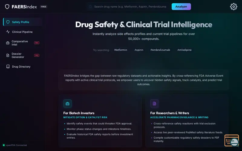 Screenshot of FAERSIndex