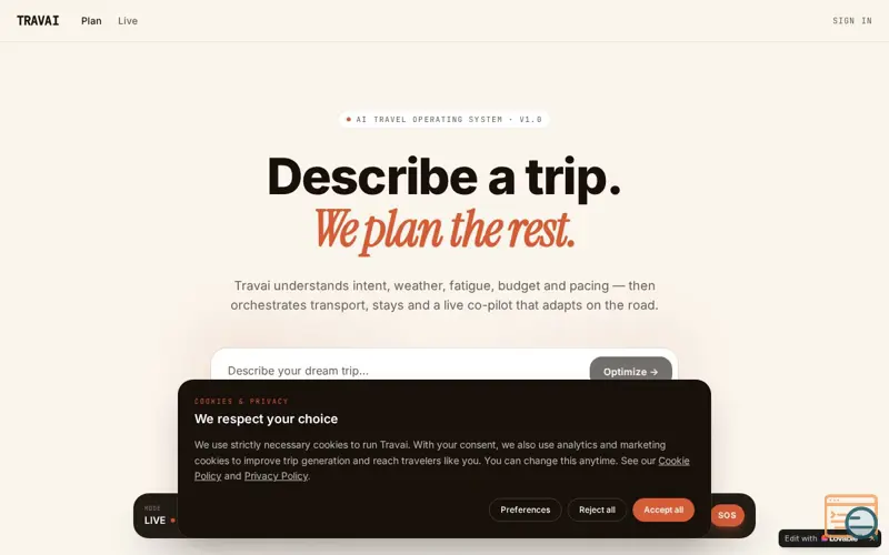 Screenshot of MyTravAI