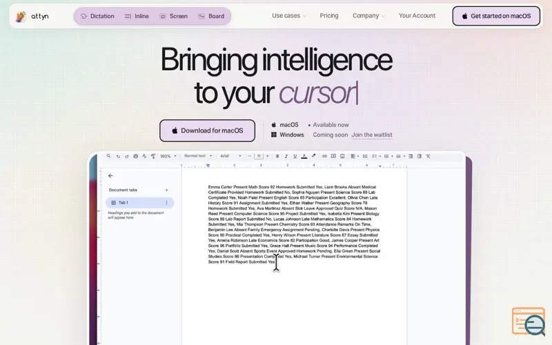 Screenshot of Attyn