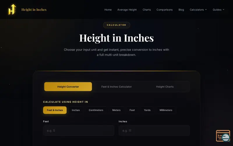 Screenshot of Height in Inches