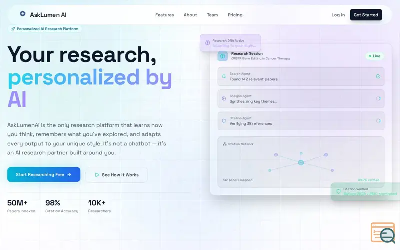 Screenshot of AskLumenAI- Personalised Research AI