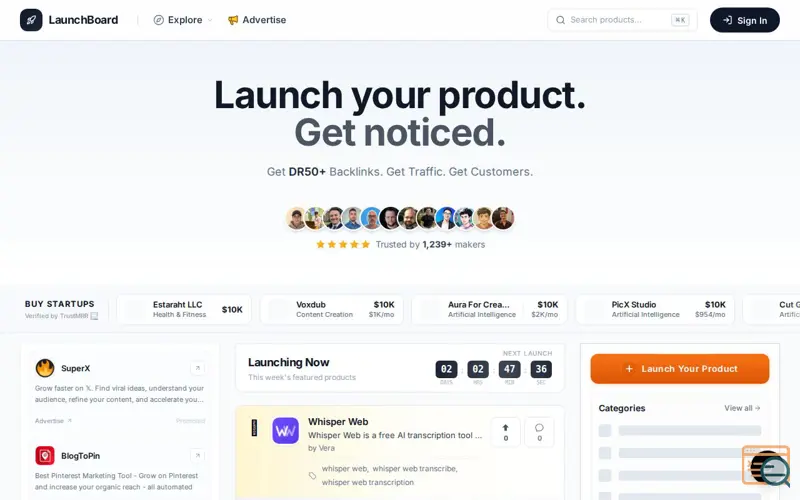 Screenshot of LaunchBoard, a launch using Hugeicons