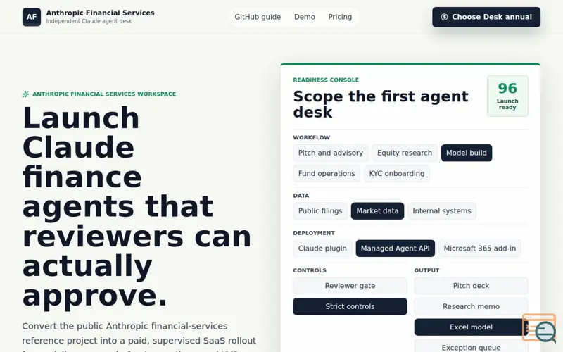 Screenshot of Anthropic Financial Services Desk
