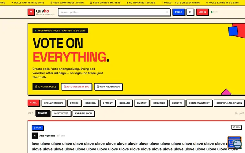 Screenshot of Yuvko —  Polls That Expire in 30 Days