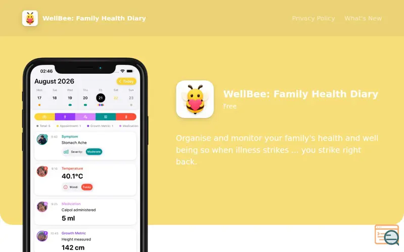 Screenshot of WellBee, a launch using Google Hosted Libraries