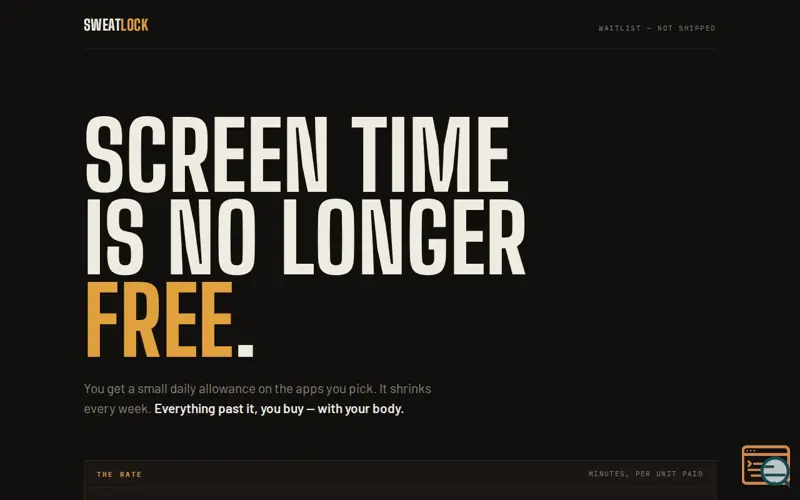 Screenshot of SweatLock