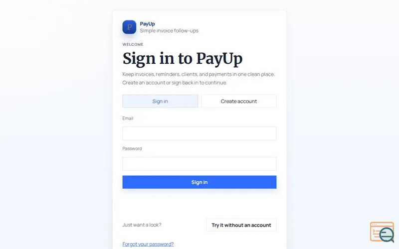Screenshot of PayUp