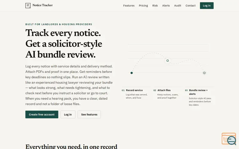 Screenshot of Notice Tracker