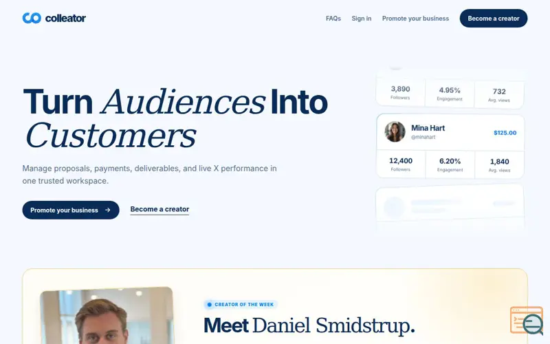 Screenshot of Colleator | X creator marketplace, a launch using LaunchLeague